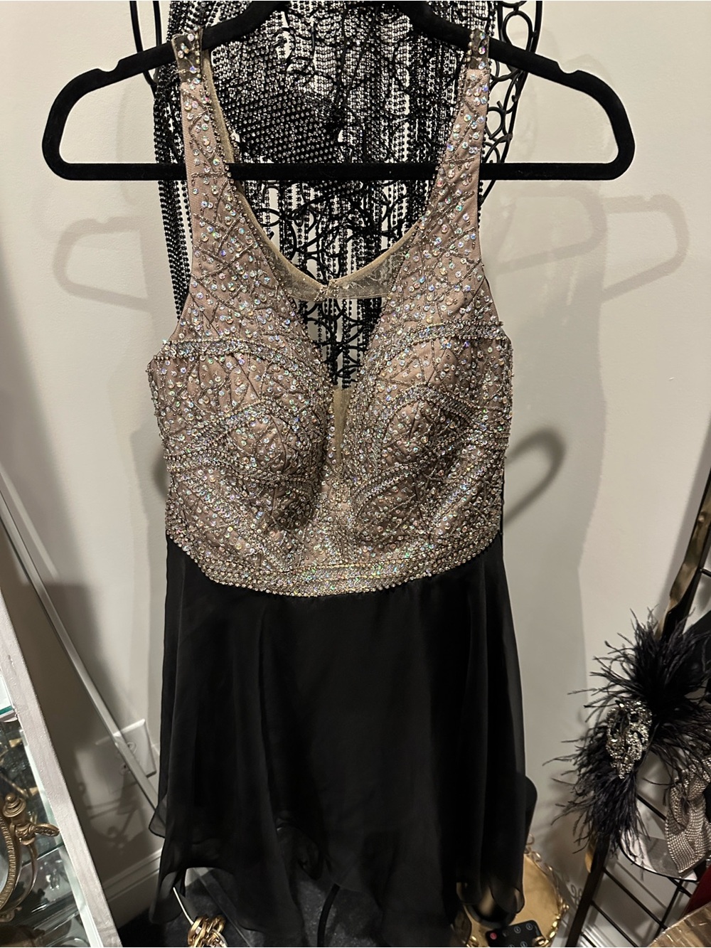 Hannah S Embellished Black and Nude Evening Gown prom dress